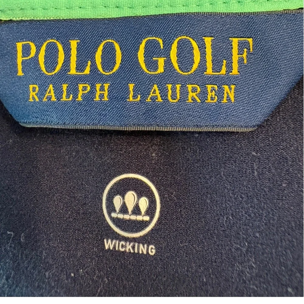 Polo Golf Ralph Lauren Mens Navy Blue Lime Green 1/4 Zip Wicking Pullover Medium